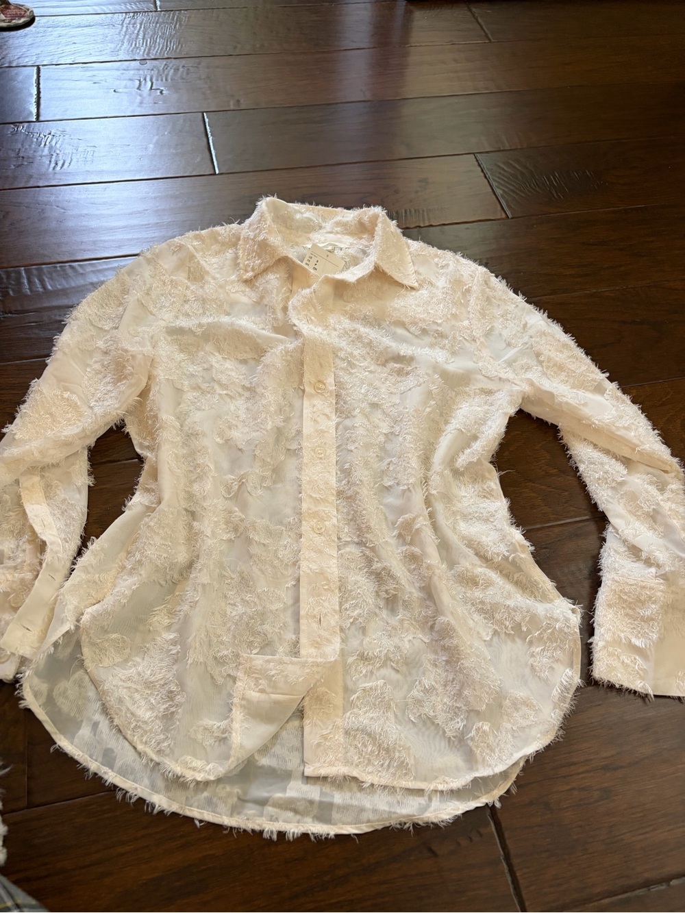 H&M Cream Textured Sheer Button-Down Shirt
